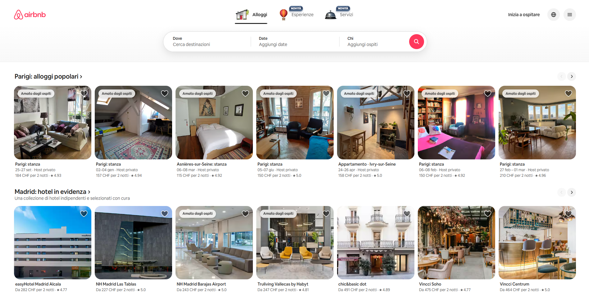 airbnb homepage