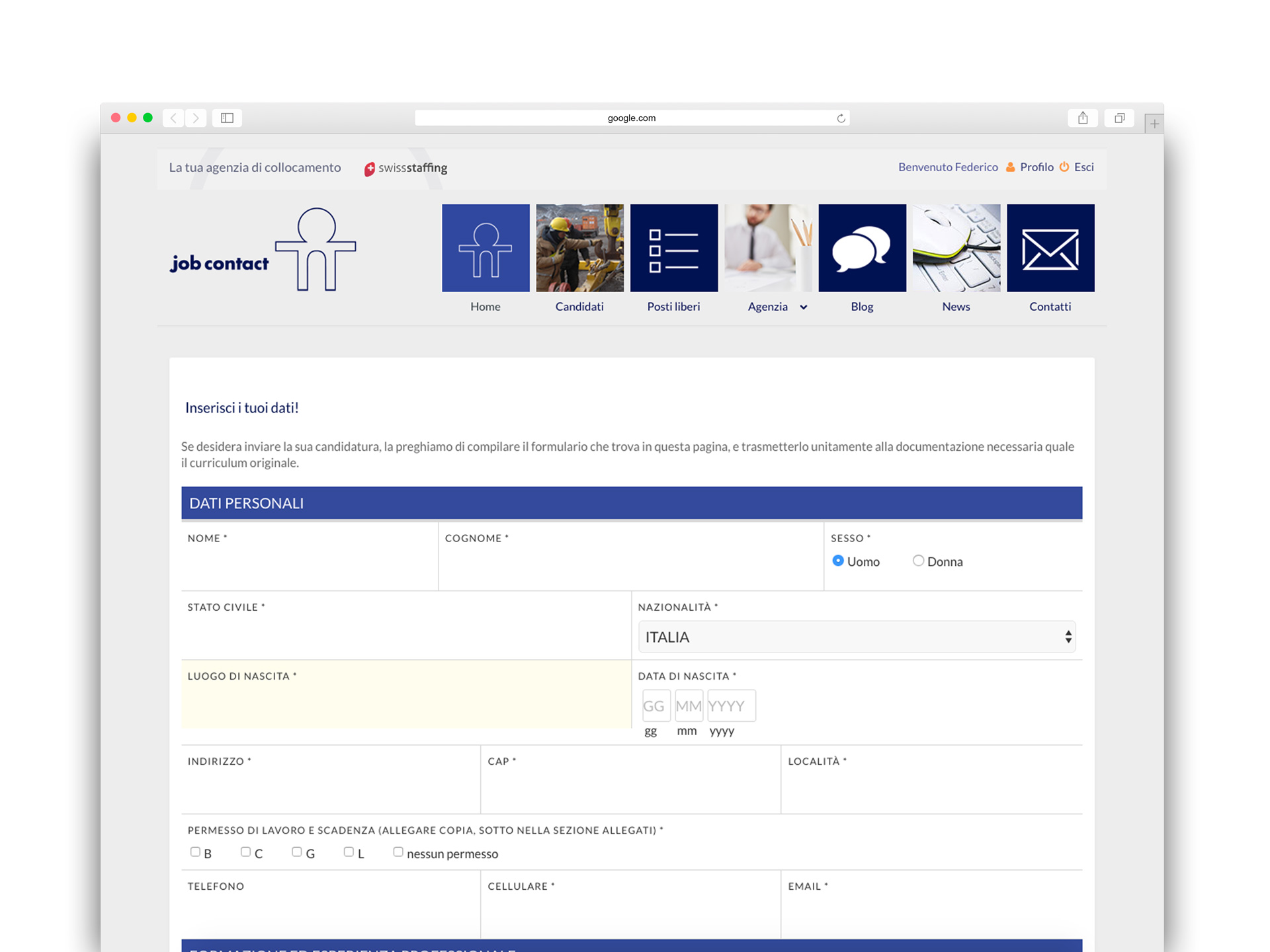 Job Contact form browser