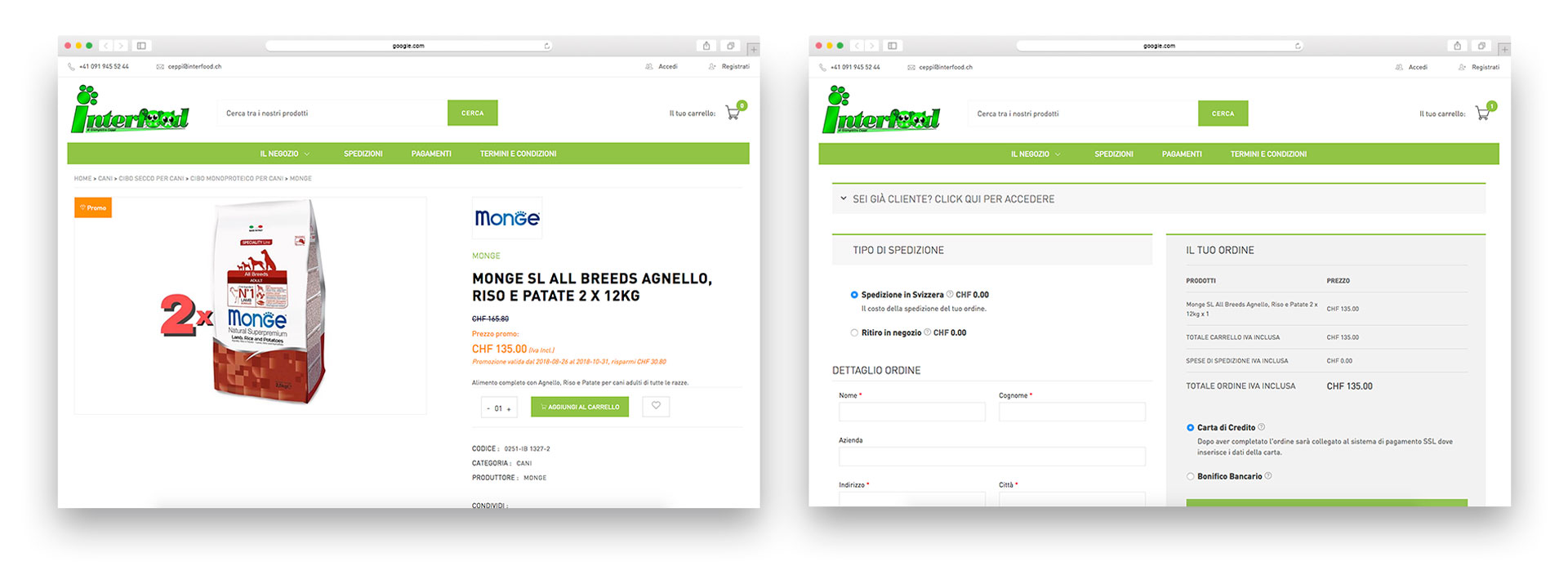 GSite Progetti Ecommerce Interfood Schermate prodotto e acquisto