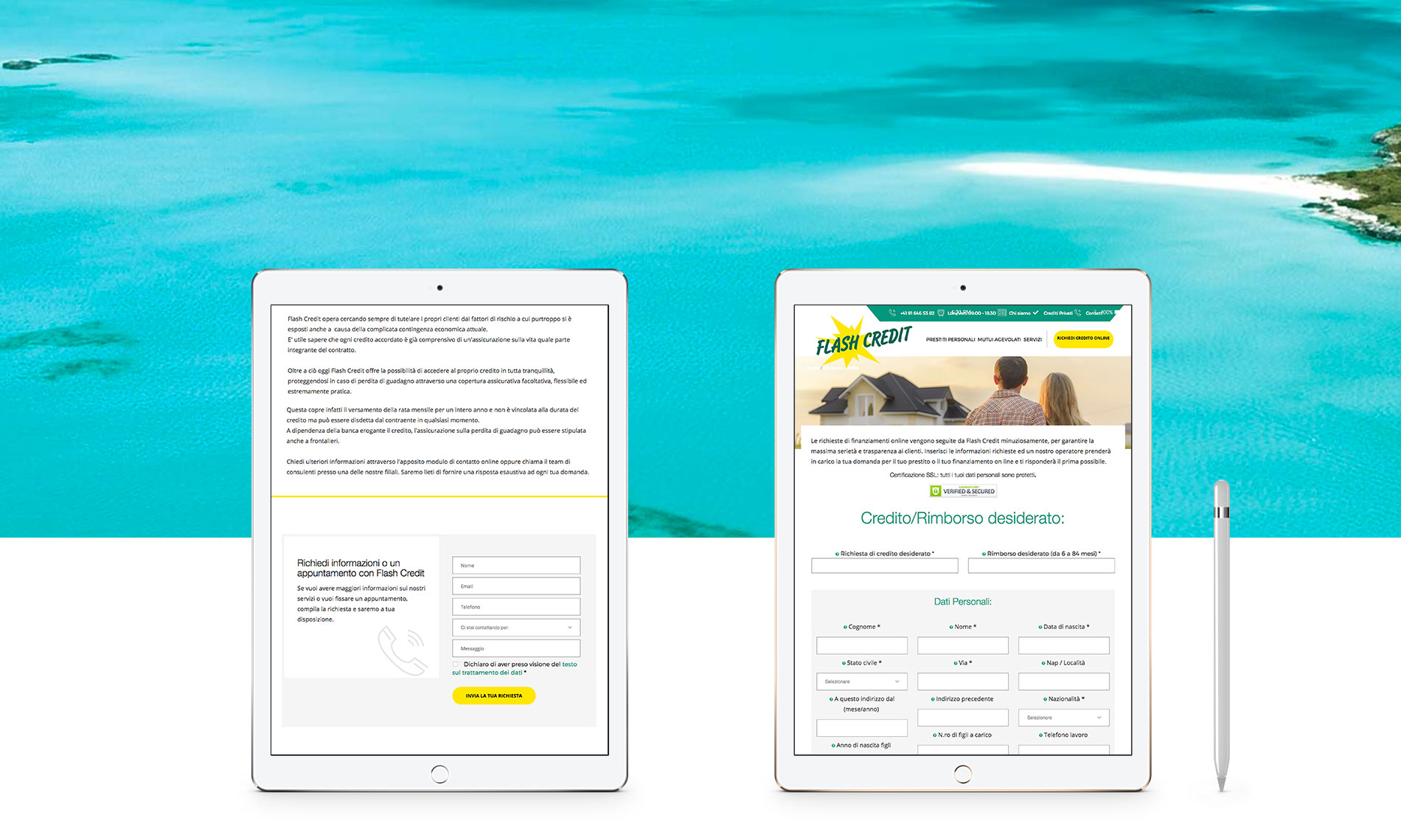 sito web di intermediario prestiti Ticino su ipad sviluppato da GSite