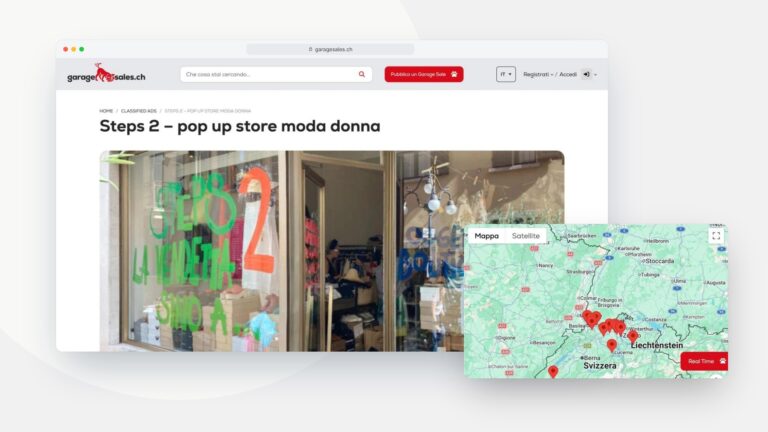Garage Sales, desktop · annuncio e mappa